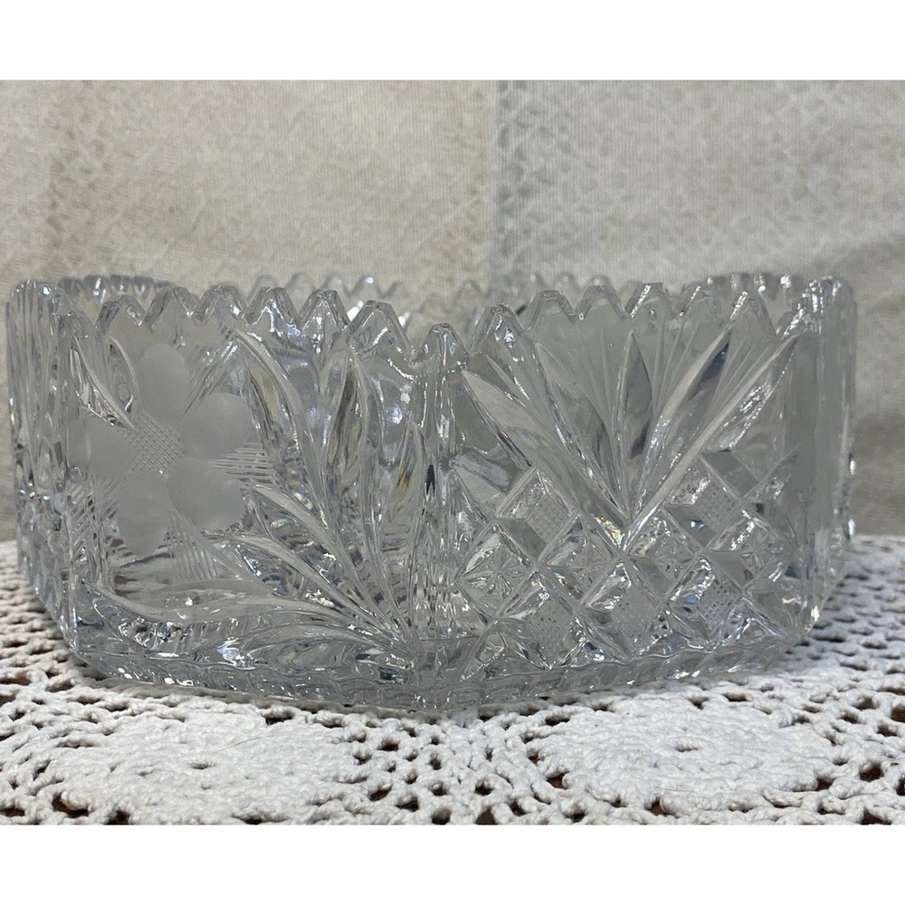 Vintage Lead Cut Glass Octagonal Salad Fruit Centerpiece Bowl 7" Heavy